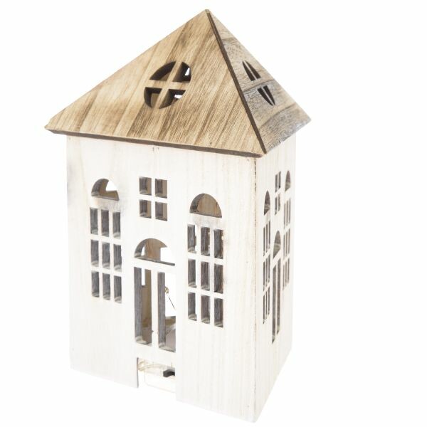 Drevený domček s LED svetlom