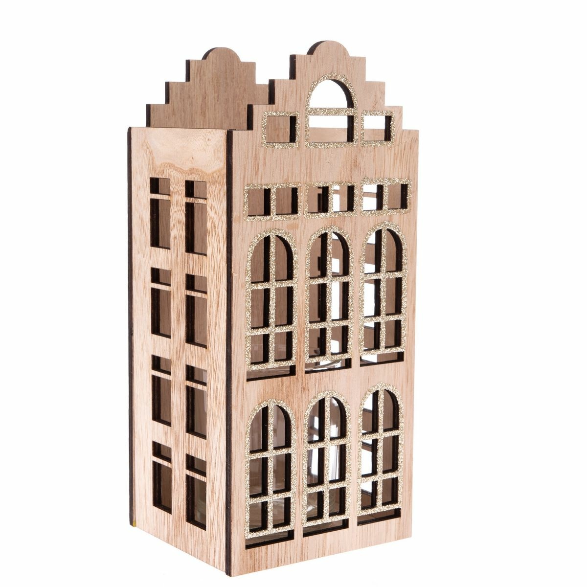 Drevený svietnik so sklom Domček hnedá Drevený svietnik so sklom Domček hnedá