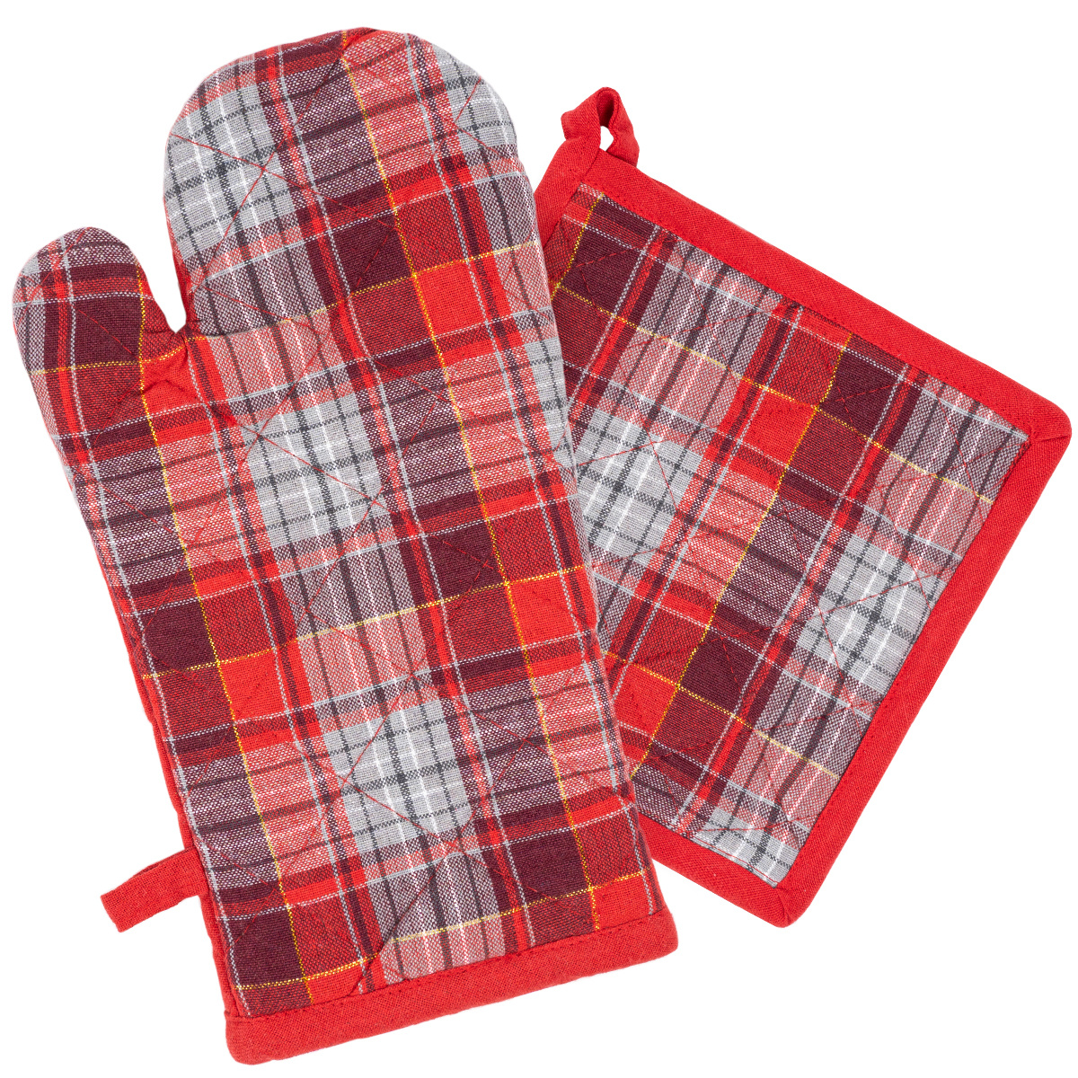 Home Elements Kuchynská chňapka s magnetom a podložka Káro červenosivá Home Elements Kuchynská chňapka s magnetom a podložka Káro červenosivá