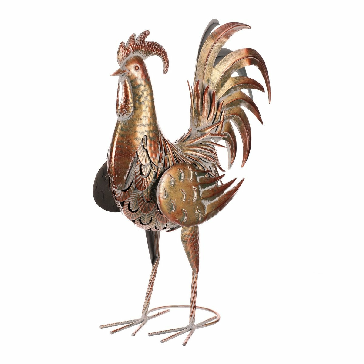 Kovová záhradná dekorácia Kohút medená