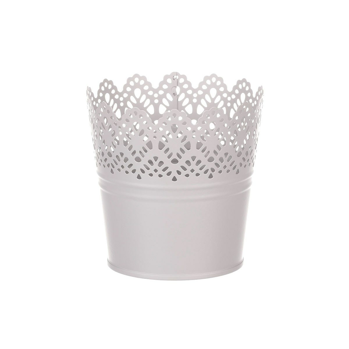 Kovový obal na kvetináč s čipkou sivá​