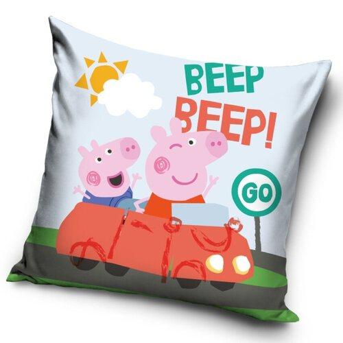 Carbotex Obliečka na vankúšik Prasiatko Pepina a Tomík v Aute