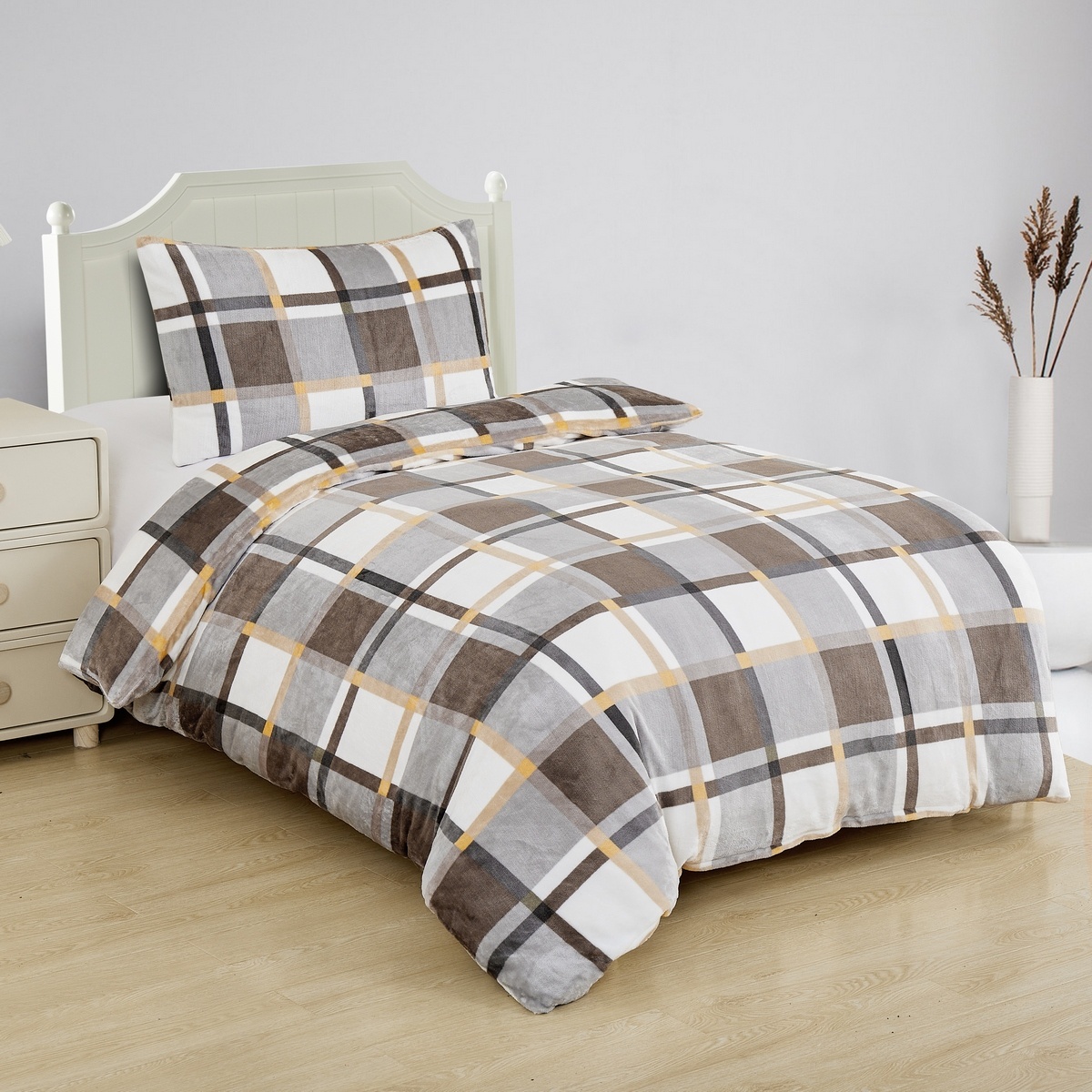 Jahu Obliečky mikroplyš Karo sivobielo žlté