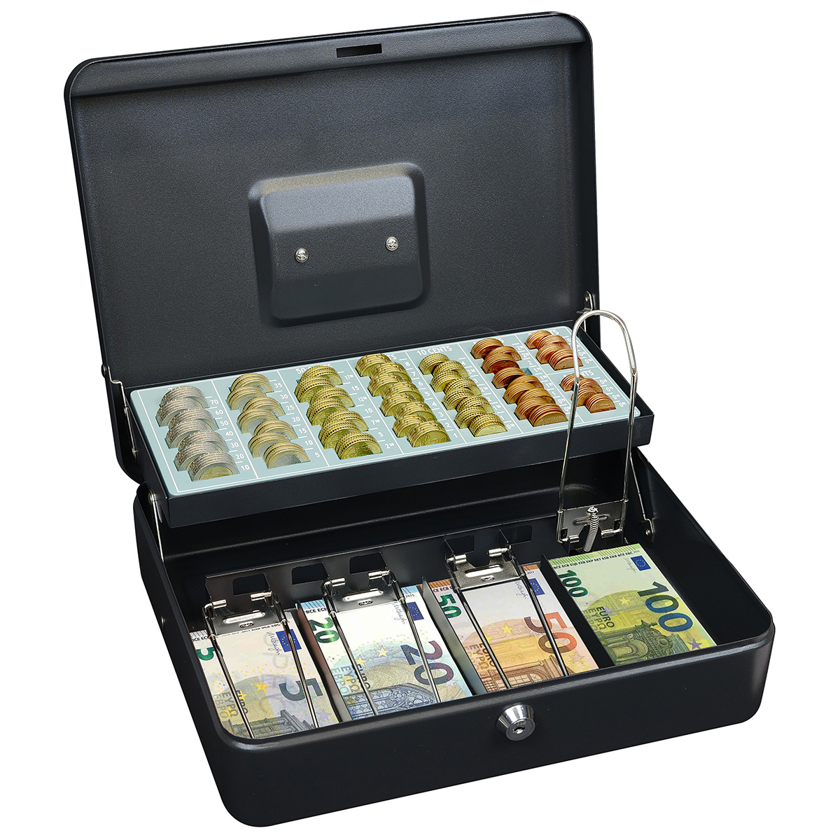 Oceľová pokladnička na eurá TS.015.EUR.FIX čierna Oceľová pokladnička na eurá TS.015.EUR.FIX čierna