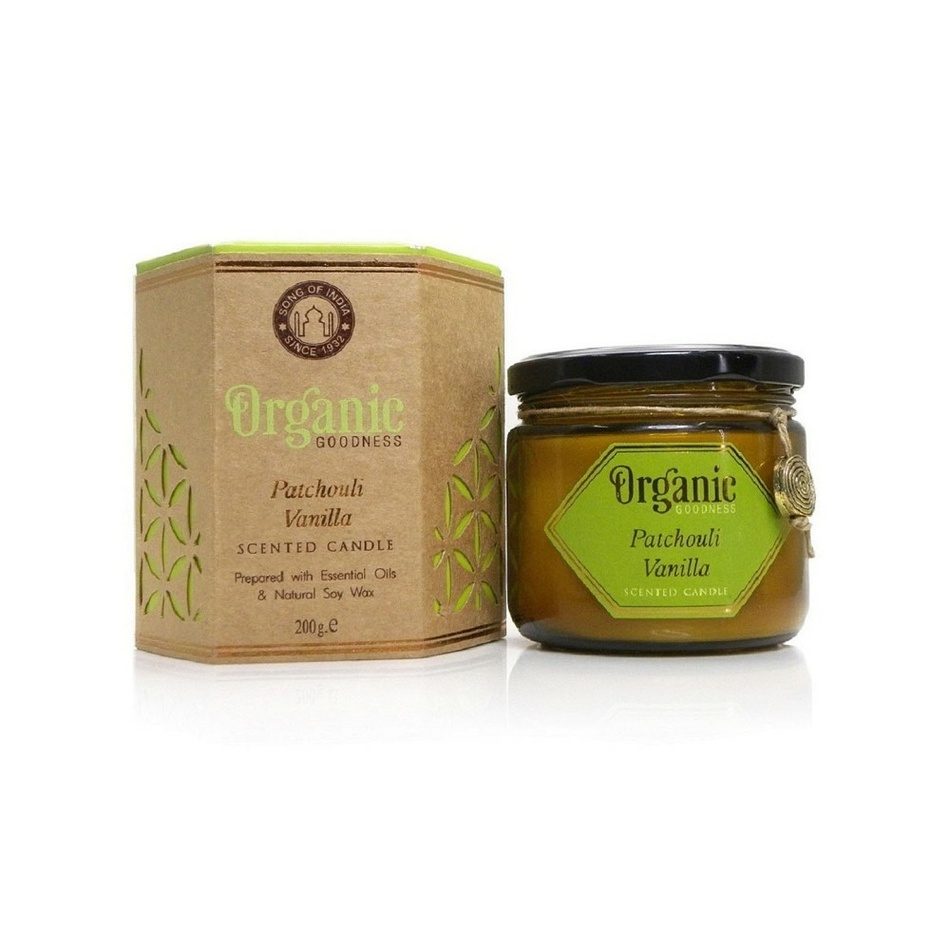 Organická sviečka Patchouli Vanilla 200 g v jantárovom skle Organická sviečka Patchouli Vanilla 200 g v jantárovom skle
