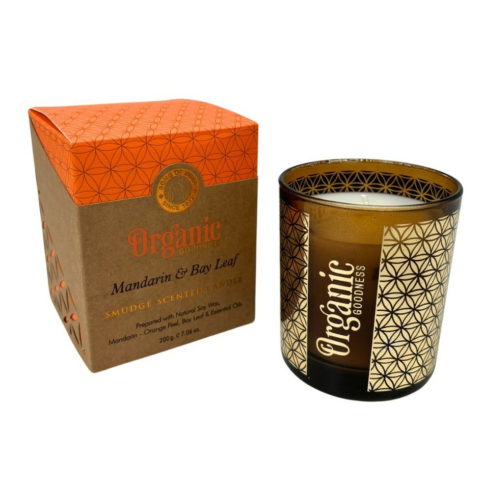 Organická vykurovacia sviečka Mandarin & Bay Leaf 200 g v skle so zlatou fóliou Organická vykurovacia sviečka Mandarin & Bay Leaf 200 g v skle so zlatou fóliou