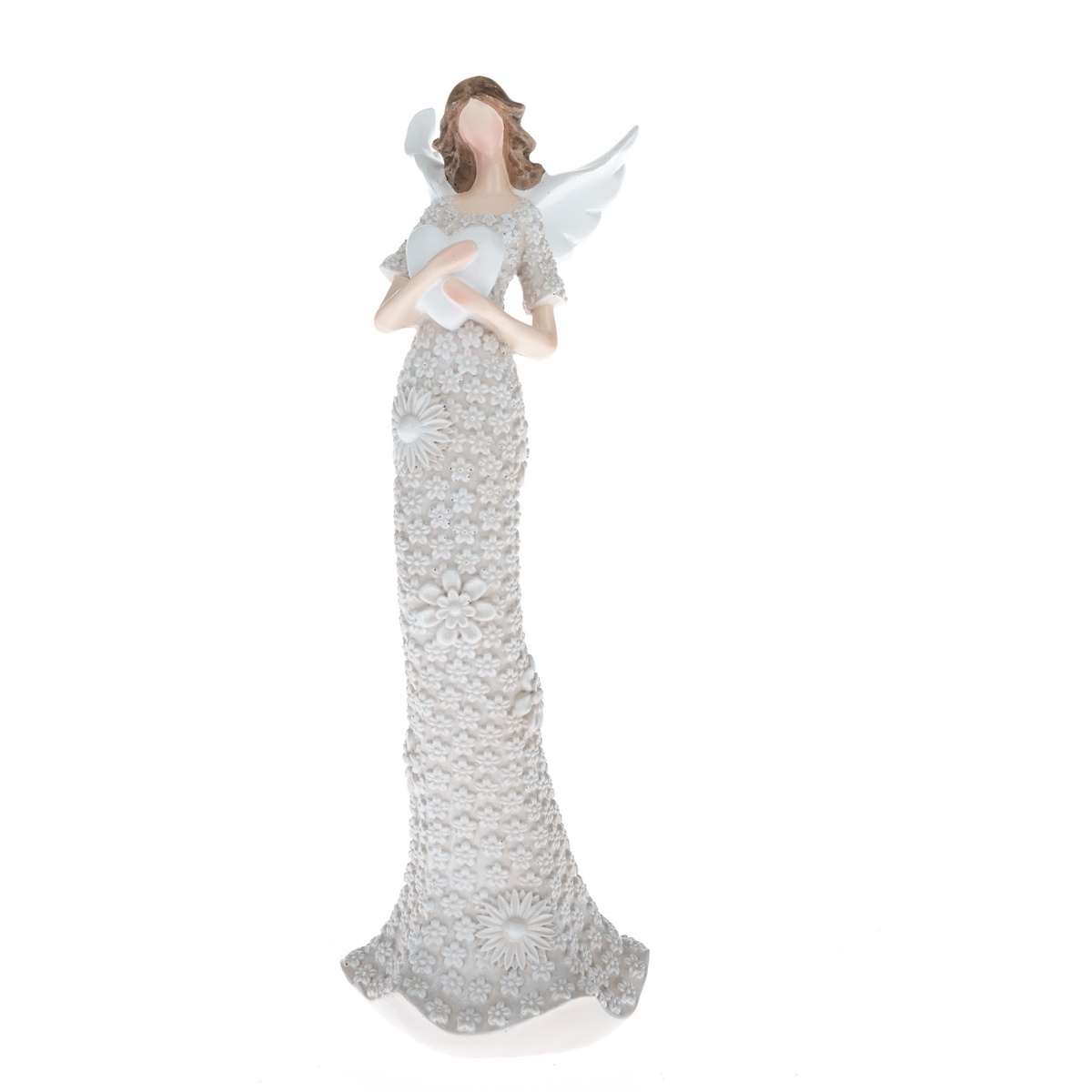 Polyresinový anjel s bielym srdcom