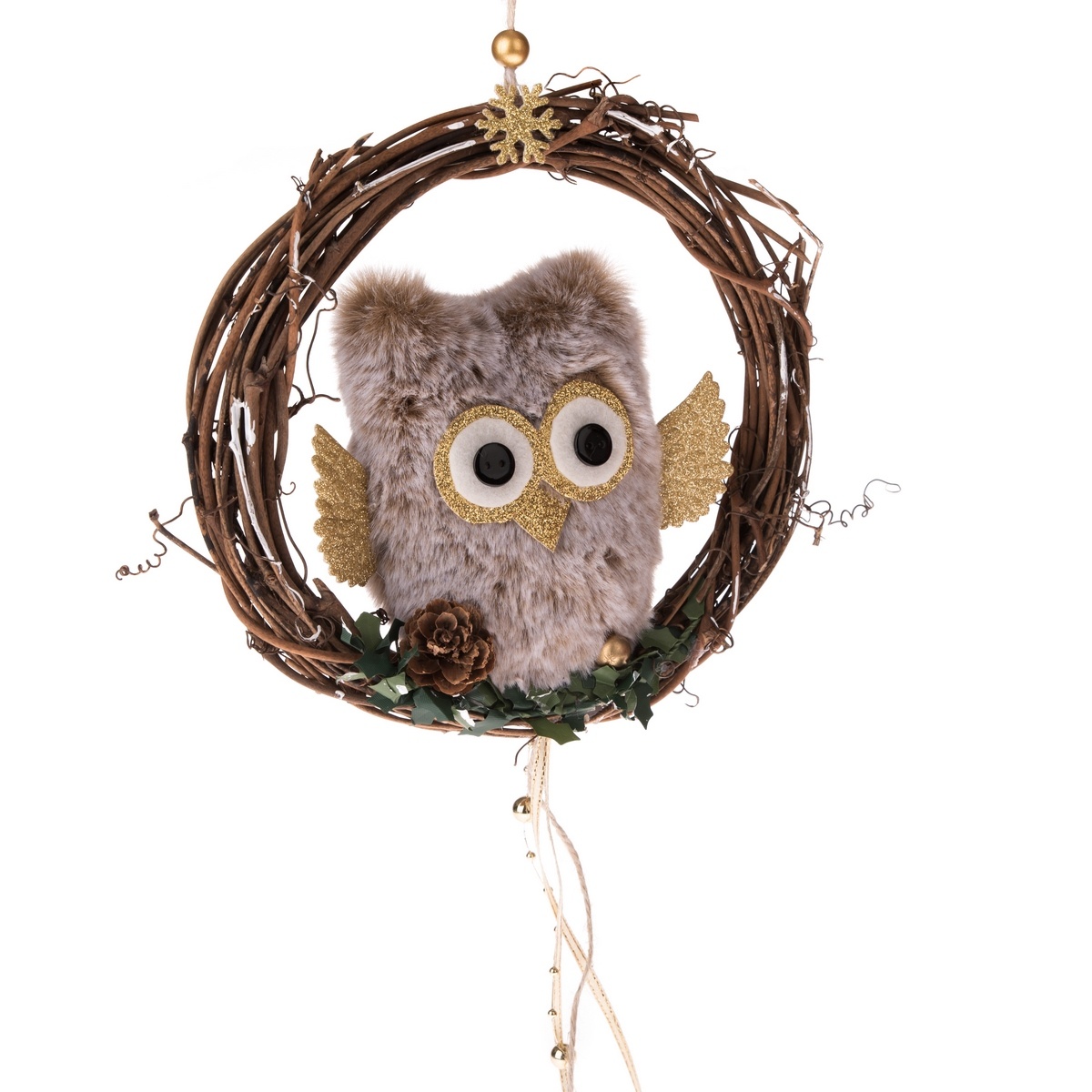 Prútený závesný veniec so sovičkou hnedá Prútený závesný veniec so sovičkou hnedá