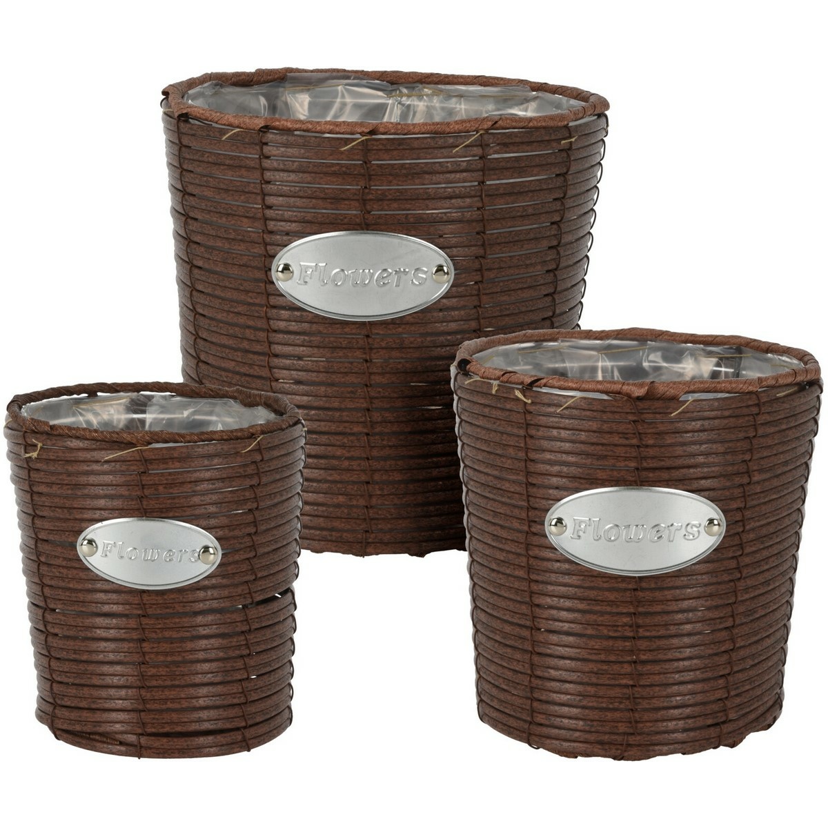 Sada kónických obalov na kvetináče Flowers hnedá