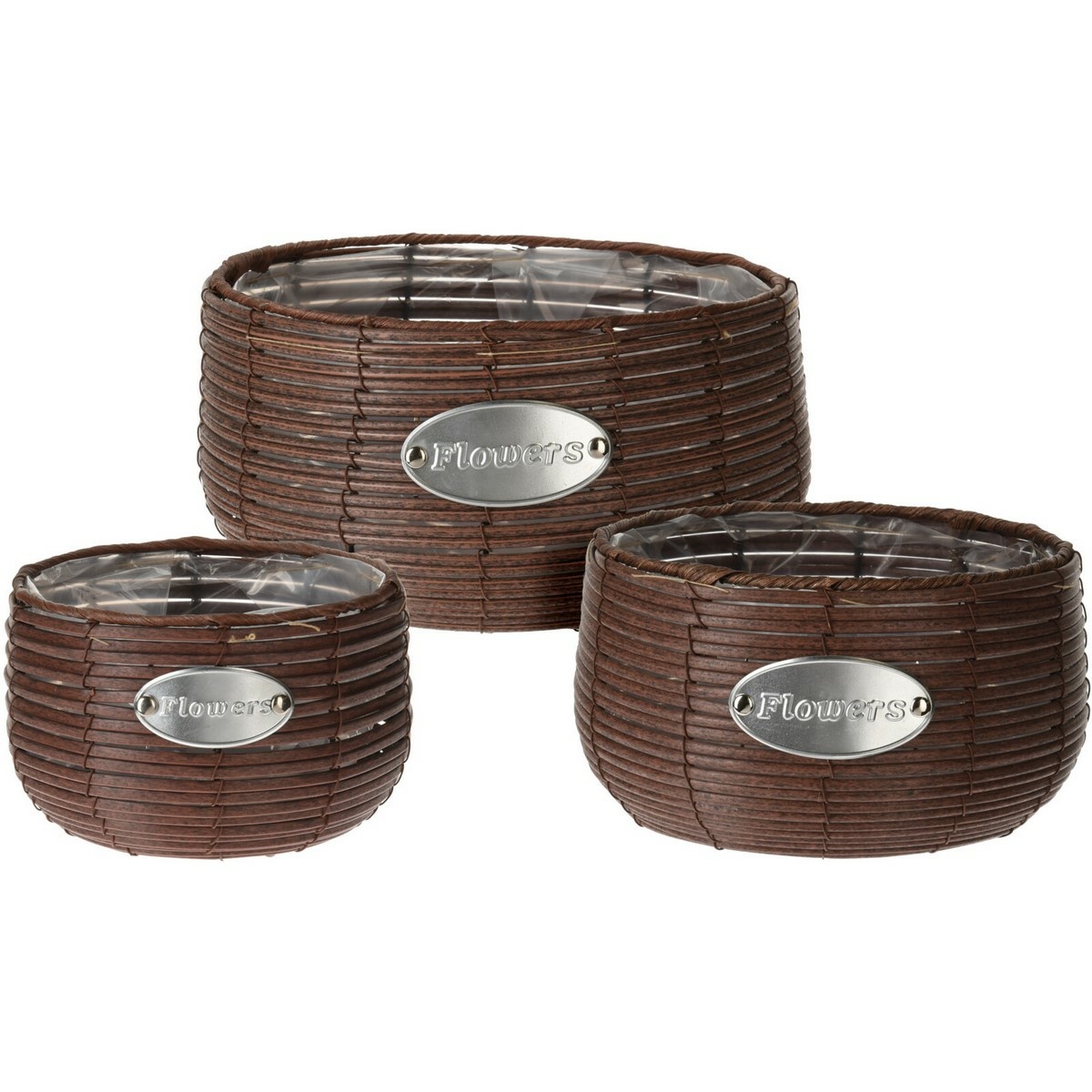 Sada okrúhlych obalov na kvetináče Flowers hnedá Sada okrúhlych obalov na kvetináče Flowers hnedá