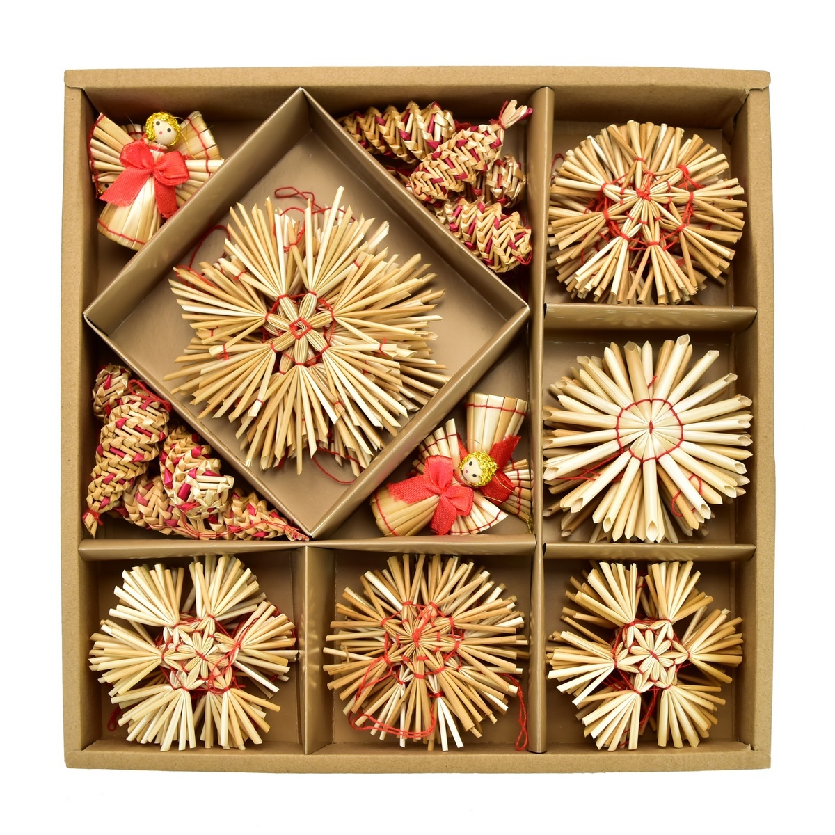 Sada slamených ozdôb s anjelikmi