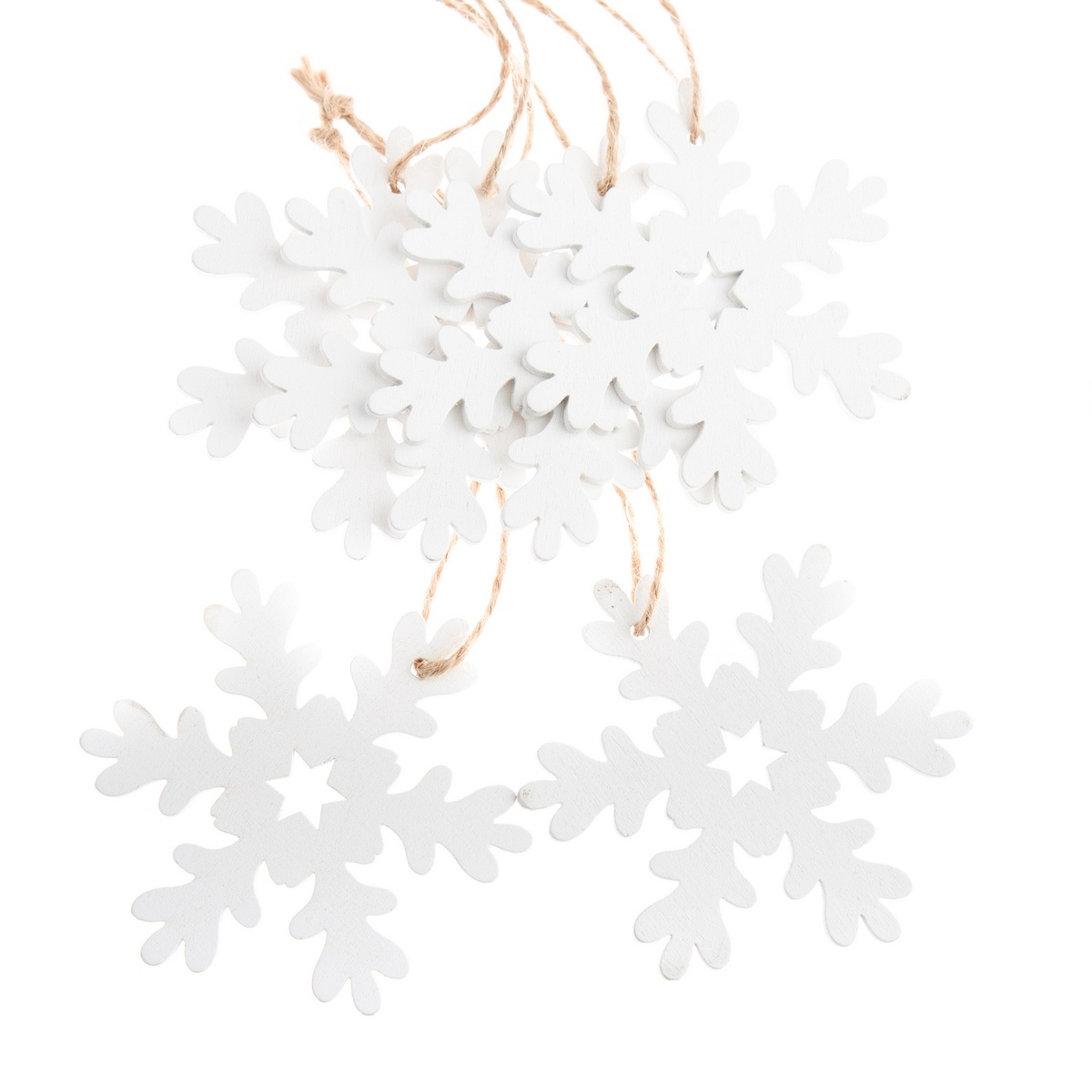 Sada vianočných drevených ozdôb Vločka biela