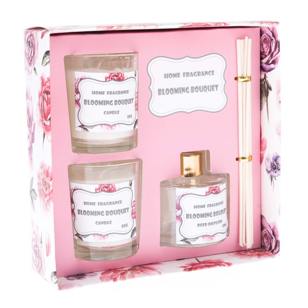 Sada vonného difuzéra a 2 sviečok Rozkvitnutá kytica Sada vonného difuzéra a 2 sviečok Rozkvitnutá kytica
