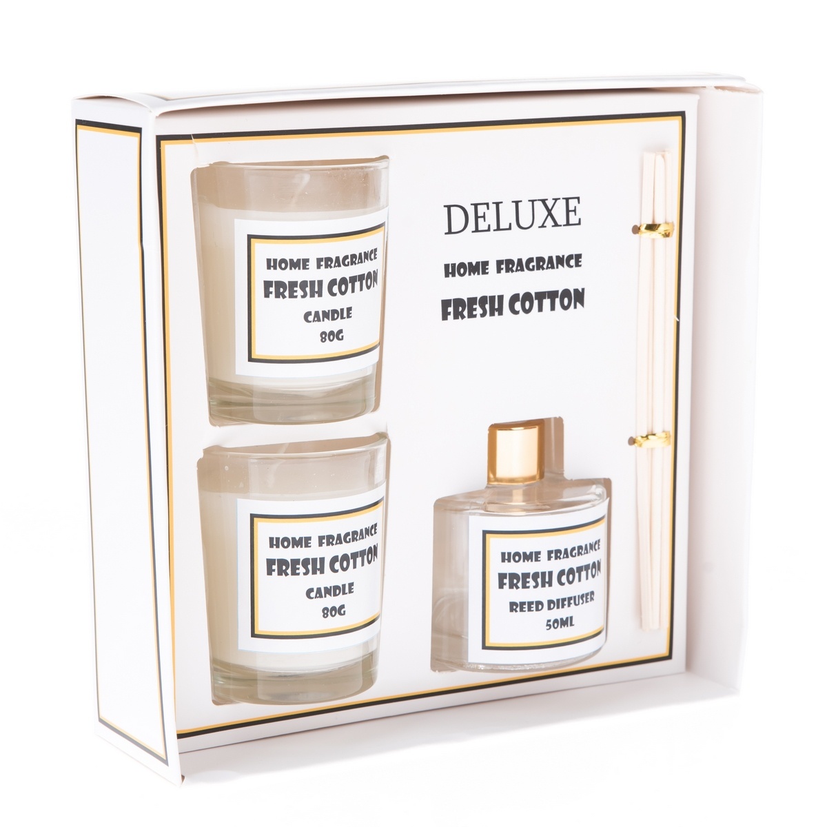 Sada vonného difuzéra a 2 sviečok Svieža bavlna Sada vonného difuzéra a 2 sviečok Svieža bavlna