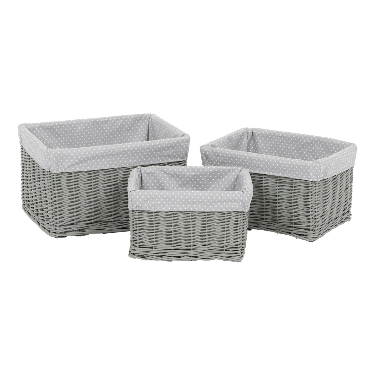 Súprava prútených regálových košov s látkou Sivá bodka