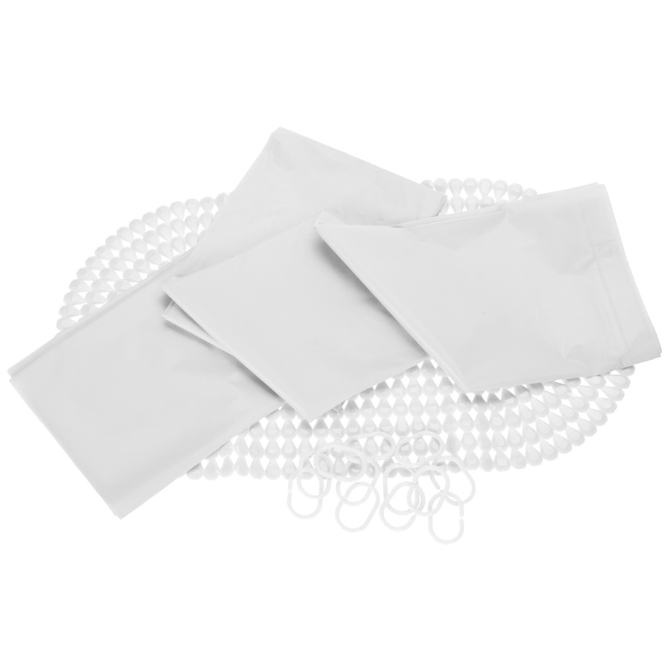 Súprava sprchového závesu a kúpeľňovej predložky biela Súprava sprchového závesu a kúpeľňovej predložky biela