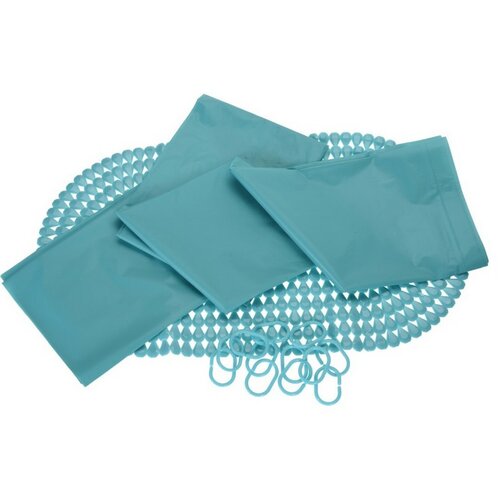 Súprava sprchového závesu a kúpeľňovej predložky modrá Súprava sprchového závesu a kúpeľňovej predložky modrá