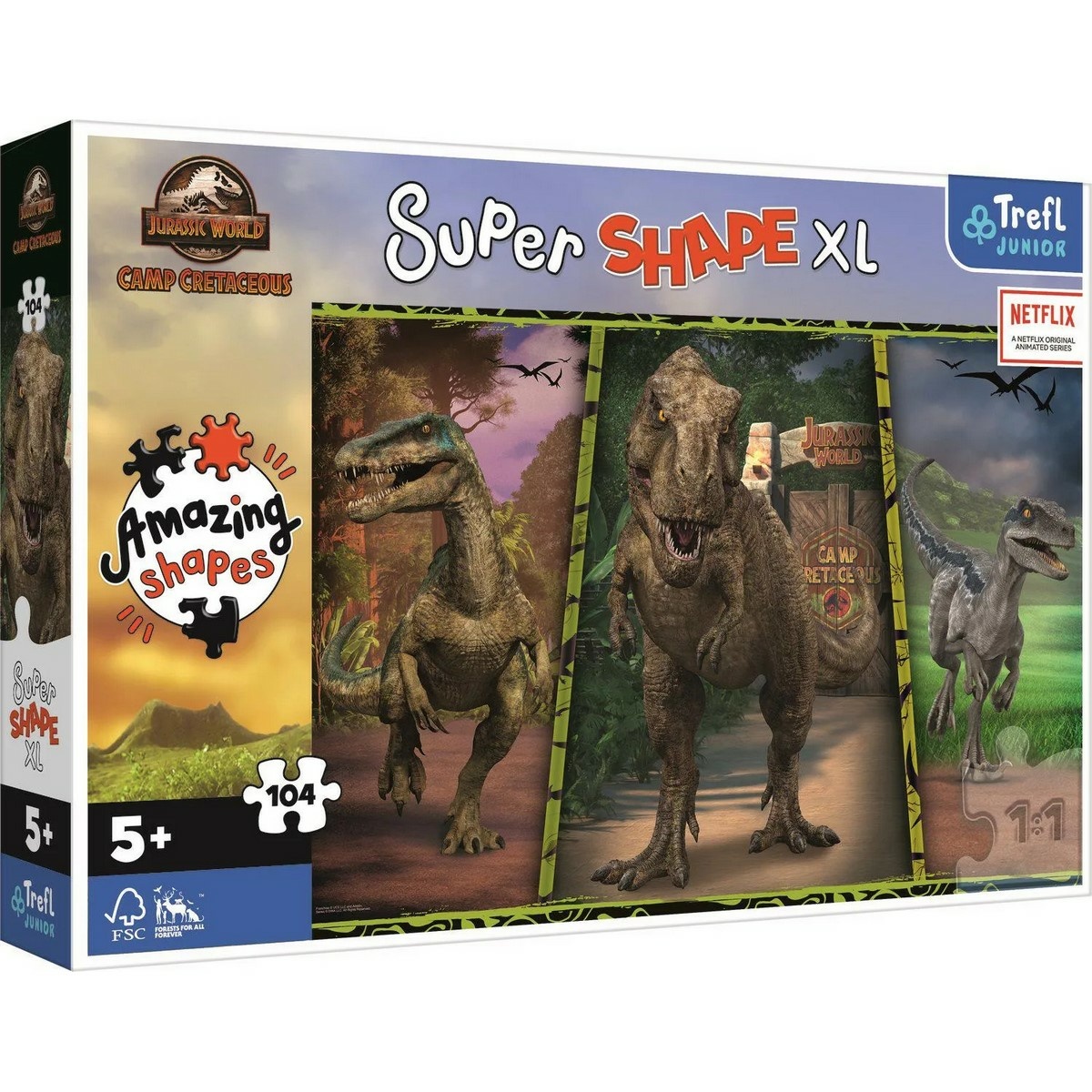 Trefl Puzzle 104 XL Super Shape Farebné dinosaury/Jurassic World 60x40cm v krabici 40x27x6cm Trefl Puzzle 104 XL Super Shape Farebné dinosaury/Jurassic World 60x40cm v krabici 40x27x6cm