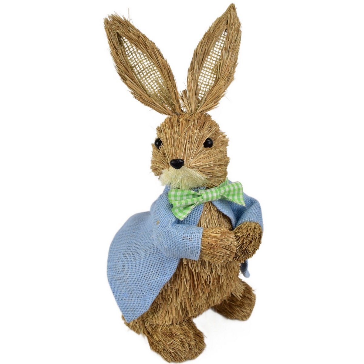 Veľkonočný slamený Zajačik v modrom kabátiku prírodná