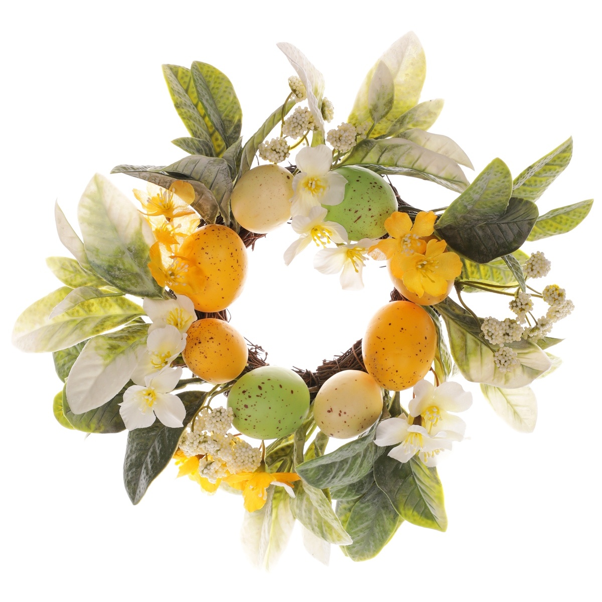 Veľkonočný veniec s kvetmi a vajíčkami žltá​