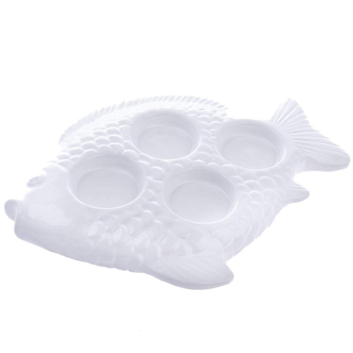 Vianočný keramický svietnik na čajové sviečky Ryba biela