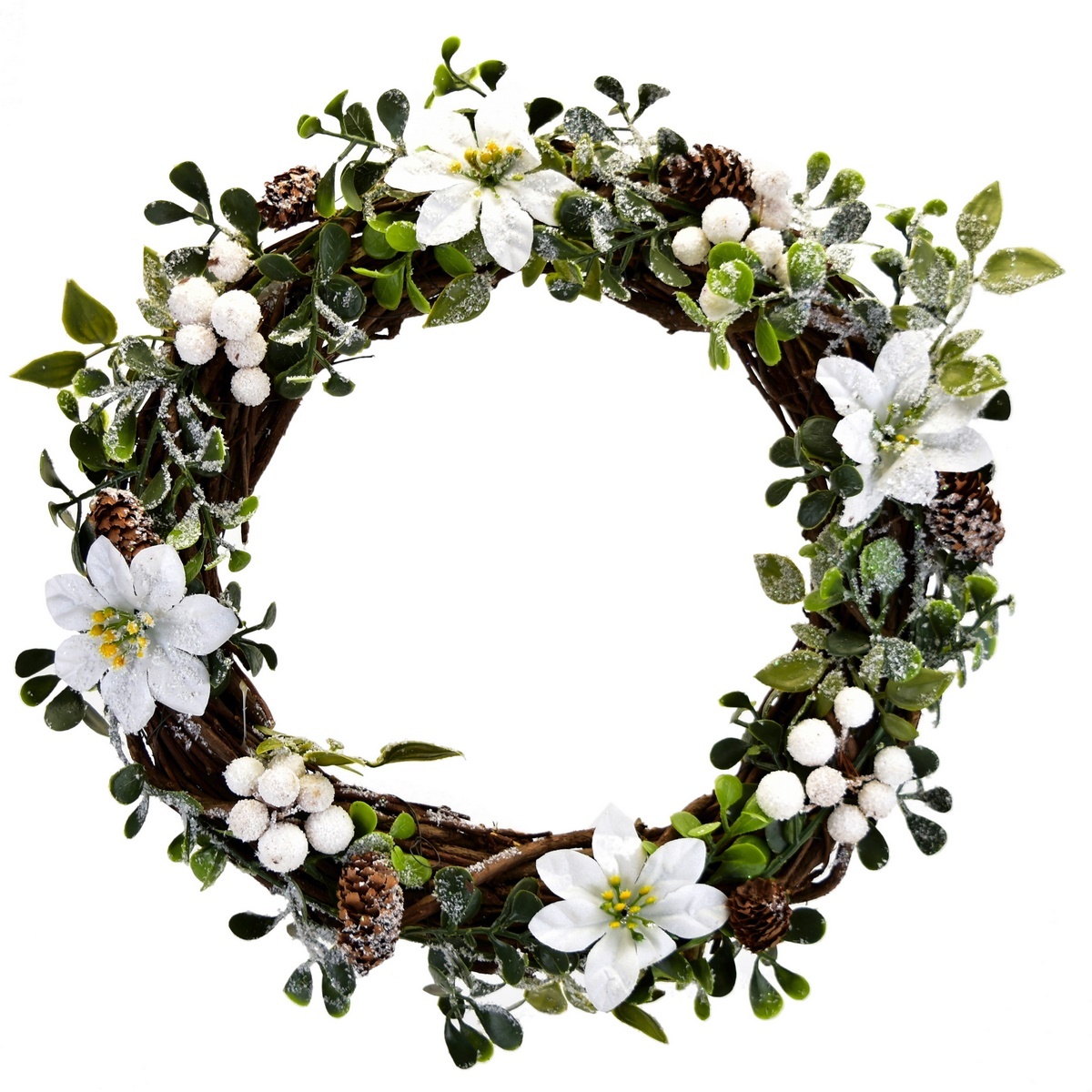 Vianočný prútený veniec White poinsettia