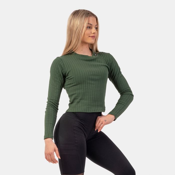 NEBBIA Dámske tričko Long Sleeve Top Organic Cotton Dark Green XS NEBBIA Dámske tričko Long Sleeve Top Organic Cotton Dark Green XS