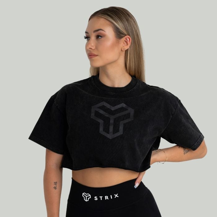 STRIX Dámske tričko CropTop Washed Black XSXS STRIX Dámske tričko CropTop Washed Black XSXS