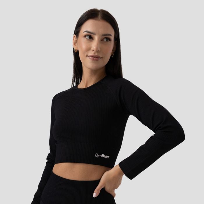 GymBeam Dámske tričko FLO Ribbed Crop-Top Black SS GymBeam Dámske tričko FLO Ribbed Crop-Top Black SS