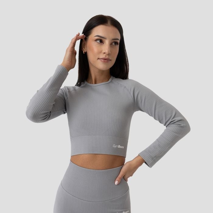 GymBeam Dámske tričko FLO Ribbed Crop-Top Grey SS GymBeam Dámske tričko FLO Ribbed Crop-Top Grey SS