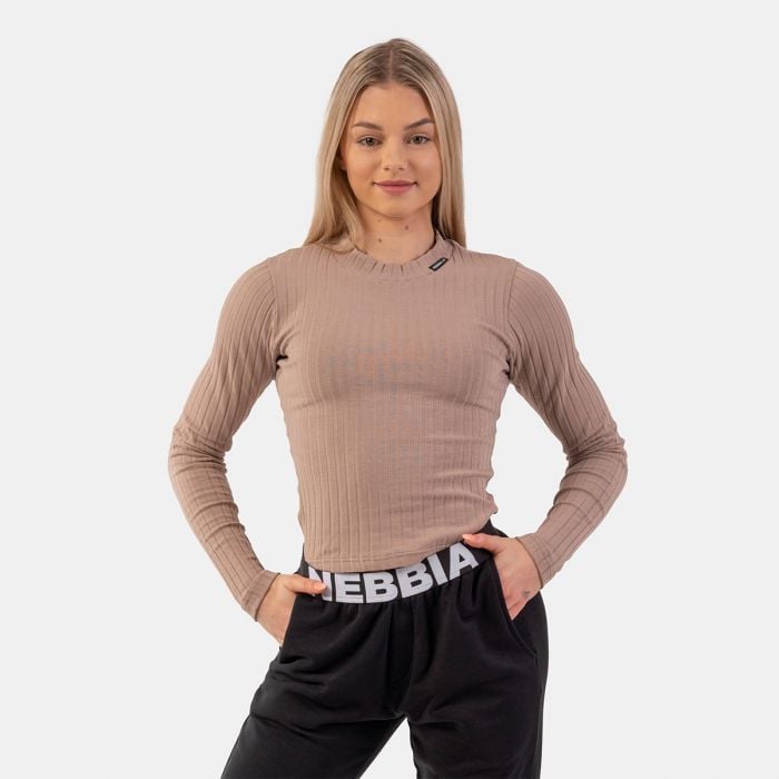 NEBBIADámske tričko Ribbed Long Sleeve Top Organic Cotton Brown S NEBBIADámske tričko Ribbed Long Sleeve Top Organic Cotton Brown S