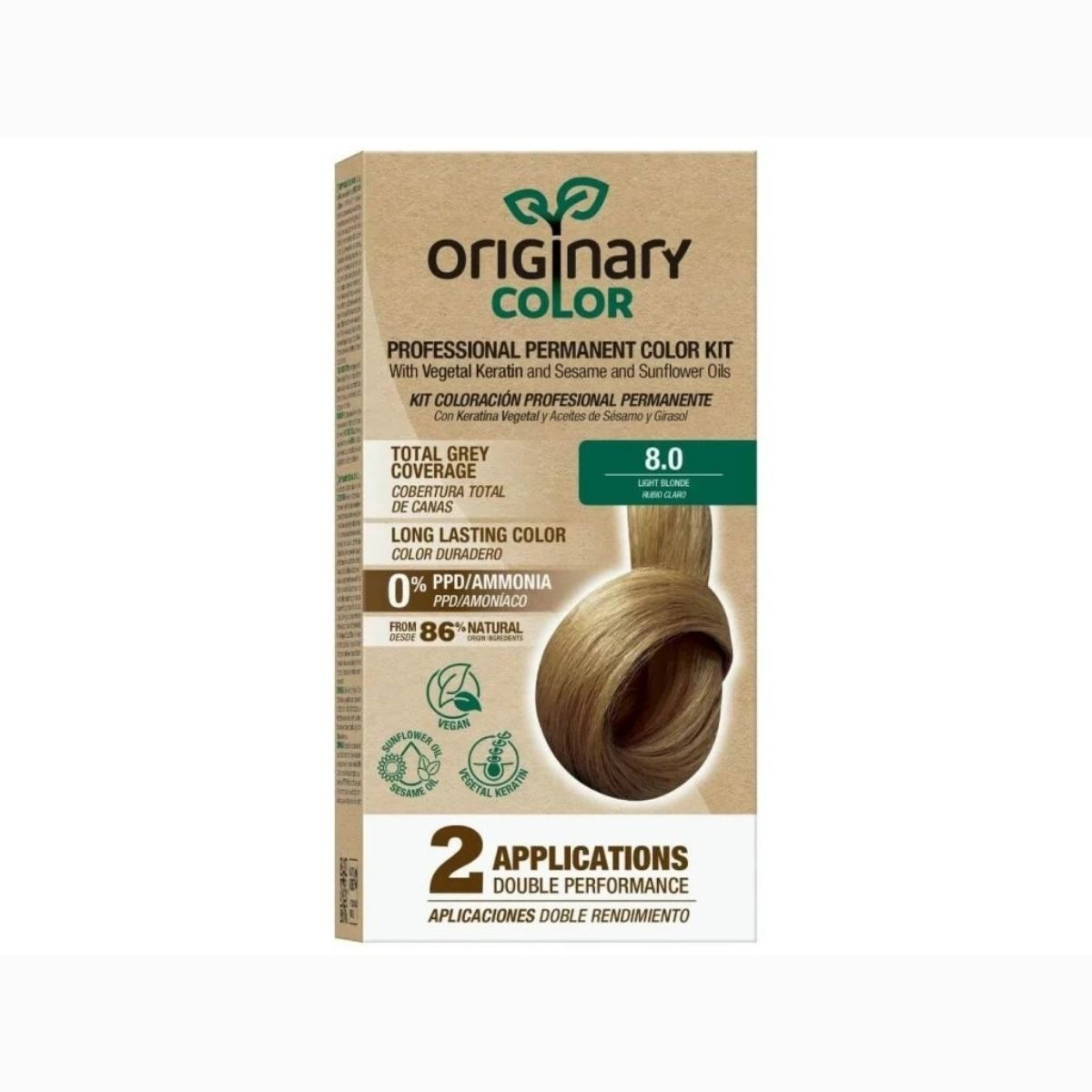 Profesionálna sada na farbenie vlasov s keratínom a rastlinnými olejmi - RÔZNE ODTIENE - Originary Color Farba: Svetlá blond 8.0