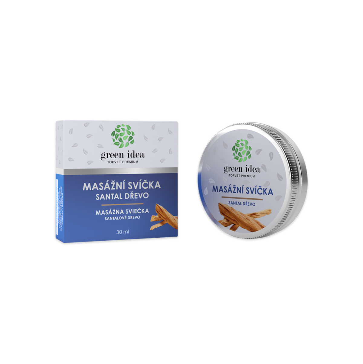 Masážna sviečka – santalové drevo 30 ml – Green idea