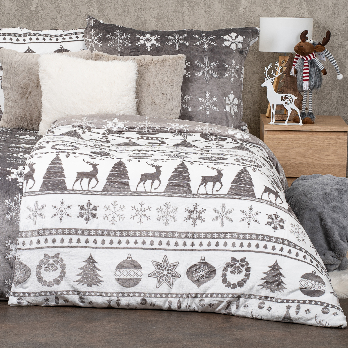 4Home Vianočné obliečky mikroflanel Christmas time sivá