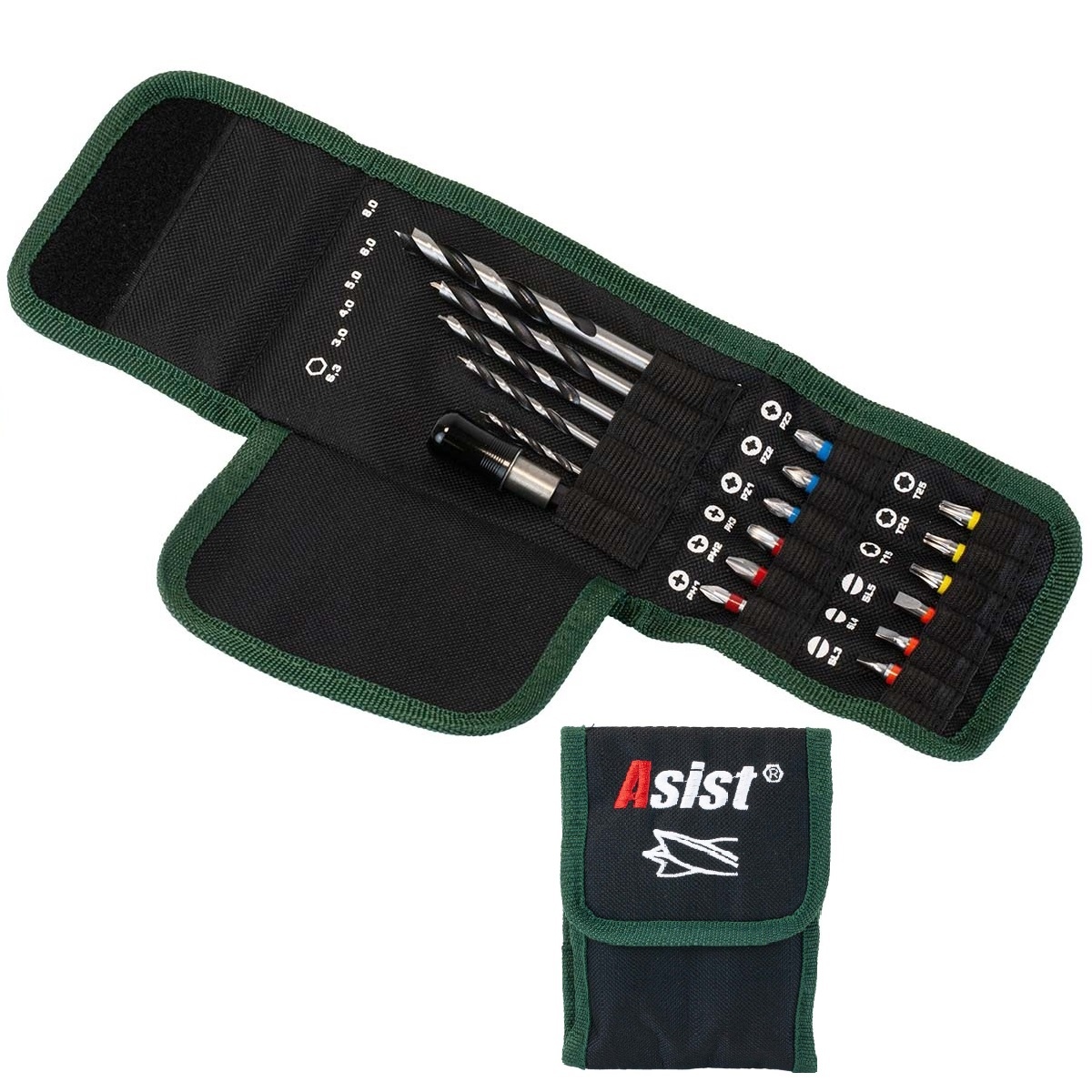 Asist FR20-018 set vrtákov do dreva a bitov v úložnej taške