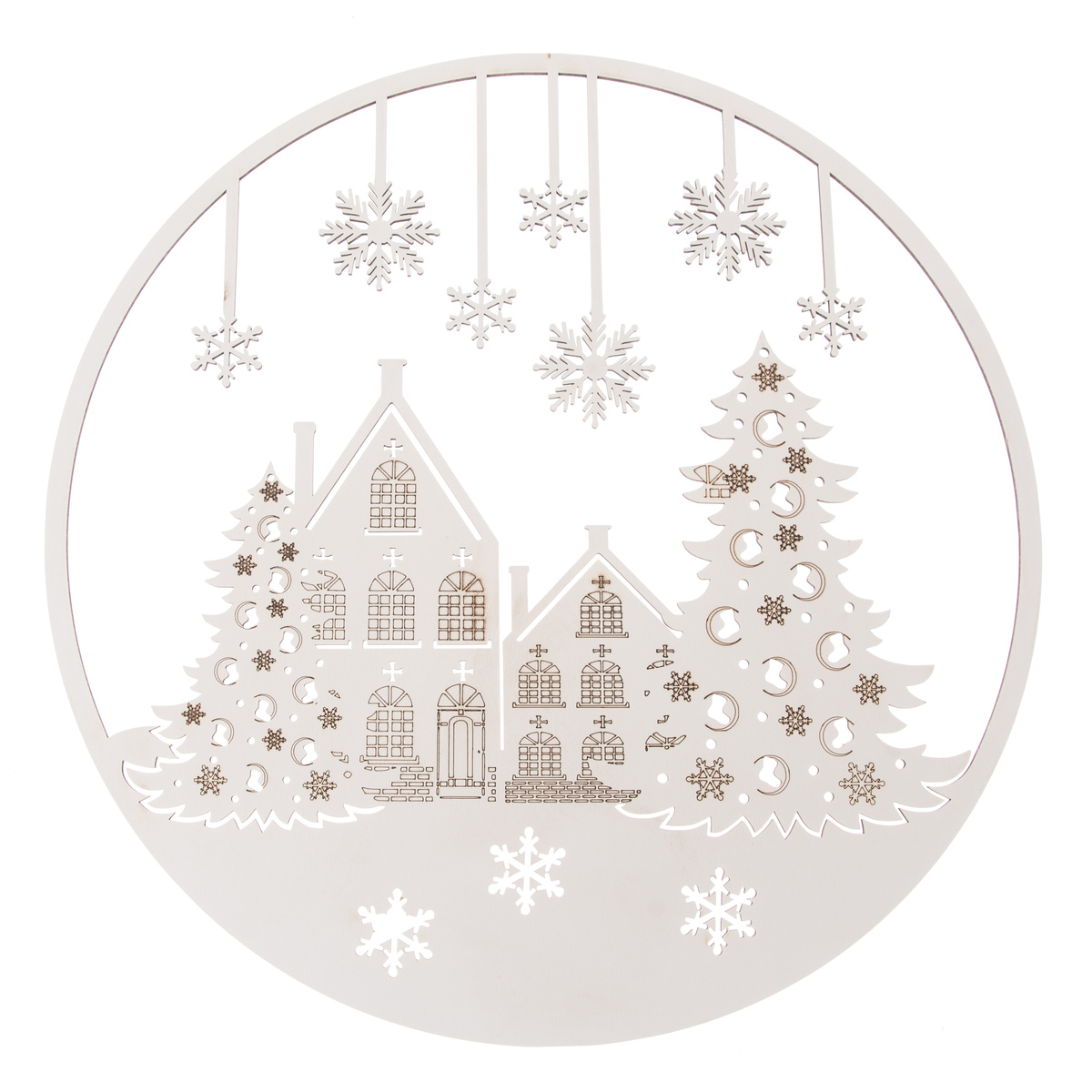 Drevená vianočná dekorácia na stenu Vločky