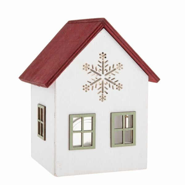 Drevený svietnik so skleneným domčekom so snehovouvločkou