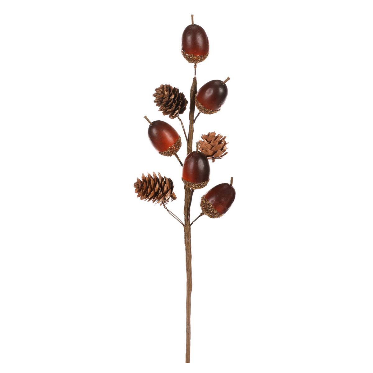 Jesenná umelá vetvička Žalude a šišky hnedá