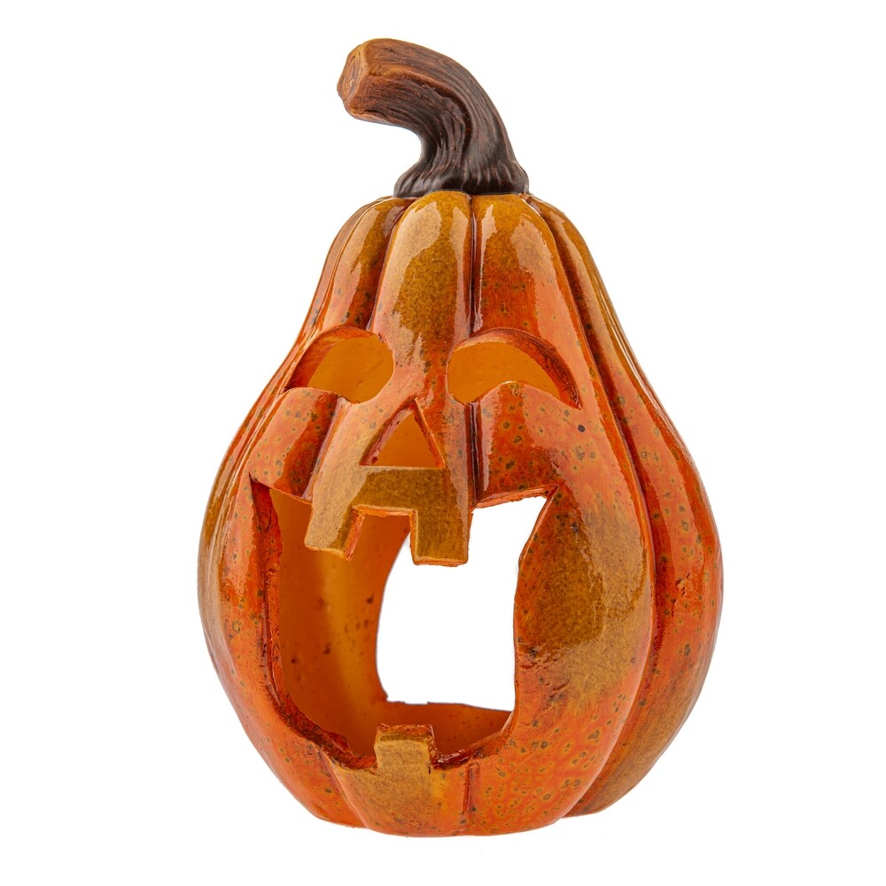 Jesenný keramický svietnik Tekvica s tvárou