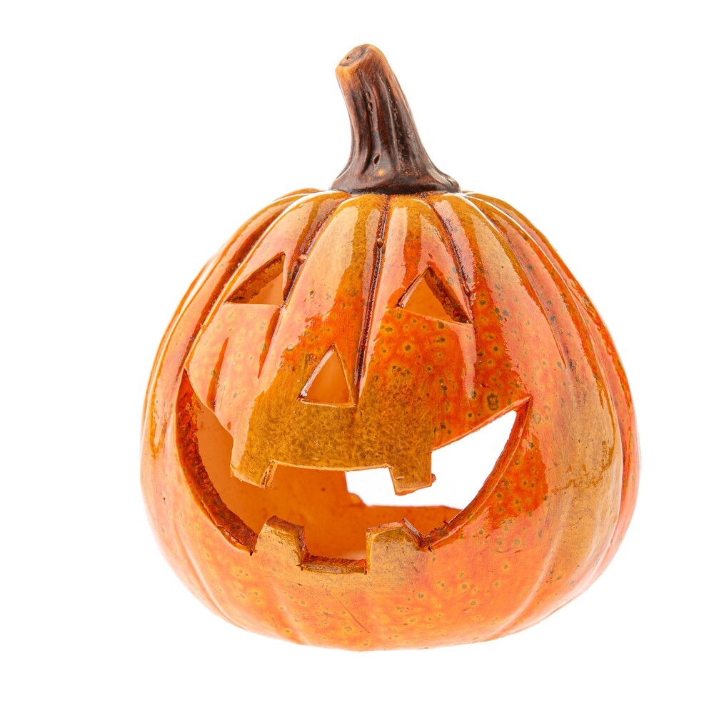 Jesenný keramický svietnik Tekvica s tvárou