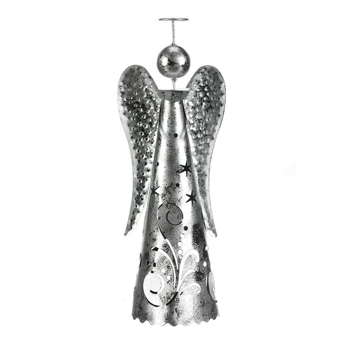 Vianočná kovová dekorácia Anjel na čajovú sviečku