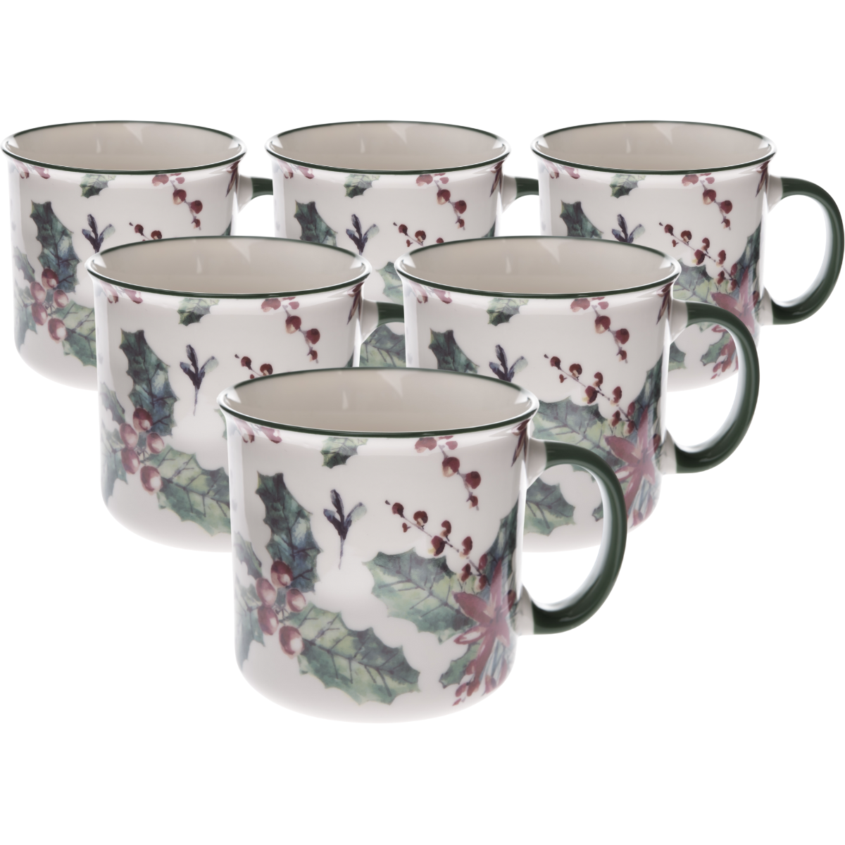 Súprava 6 porcelánových hrnčekov Vianočná cezmína 520 ml